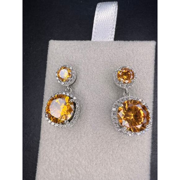 Charles Winston for Bella Luce champagne CZ halo sterling post earrings - Picture 10 of 11